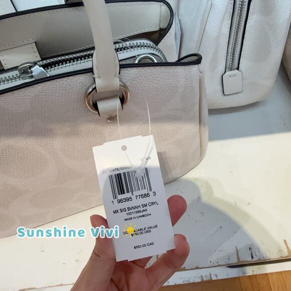 NWT Coach Savannah Small Carryall Satchel Bag CAL53 Signature Canvas White/Chalk - Picture 3 of 14